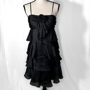 BCBG Paris Black Silk Layered Cocktail Floral Mini Dress Size 4